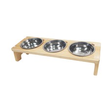 Mura Mura寵物原木餐桌 3格+不鏽鋼餐具 3入組, 混色, 1套