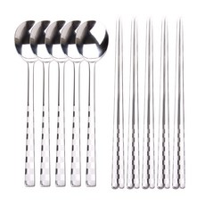 Bloom at home 格紋噴砂湯筷5入組 散裝, 銀色, 湯匙 5入 + 筷子 5入, 1套