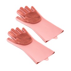 LIKEHOUSE 矽膠菜瓜布橡膠手套雙手組, 粉色的, 1套