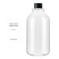 ARB1000 透明PET瓶 1000ml + 黑色瓶蓋 + 貼紙 簡約英文奶茶L, 10套