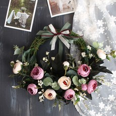 可愛毛茛人造花環, A 蜜桃粉色, 1個