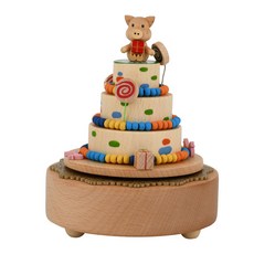 木質工藝色彩繽紛小豬蛋糕音樂盒 4720001013, 混色, 1組