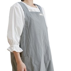 Market Pio 前開衩連身裙式亞麻圍裙, 灰色, 1個