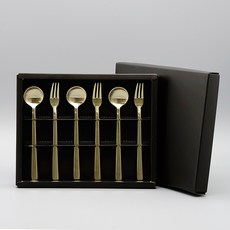 TABLE Art. 韓國製 Ted 鈦金茶匙茶叉 + 收納盒套組, 1套, 茶匙 3入 + 茶叉 3入