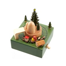木工工藝綠色聖誕老人村莊音樂盒 YP1532, 混色
