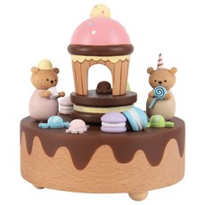 木質工藝小熊甜點音樂盒 4720001026, 混色