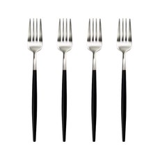 Bloom at home 素色手柄叉子, 黑色+銀色, 4個