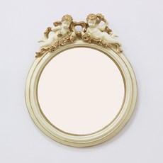 雙天使造型圓形壁鏡, 象牙