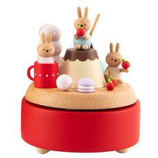 木質工藝兔子甜點音樂盒 4720001021, 混色