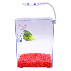 Rora Pet 鬥魚房 + 鬥魚葉 + 底砂 + LED照明 魚缸套組, 櫻桃紅 + 隨機出貨