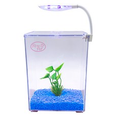 Rora Pet 鬥魚缸 + 水草 + 底材 + LED照明 魚缸套組, 寶石藍 + 隨機出貨