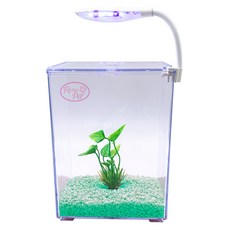 Rora Pet Beta房+水草+地板+LED燈魚缸套組, 翡翠薄荷（地板），隨機發貨（LED照明）