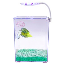 Rora Pet 鬥魚房 + 鬥魚葉 + 底砂 + LED照明 魚缸套組, 薄荷綠 + 隨機出貨