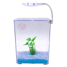 Rora Pet Beta房+水草+地板+LED燈魚缸套組, 天藍色（地板），隨機發貨（LED燈）