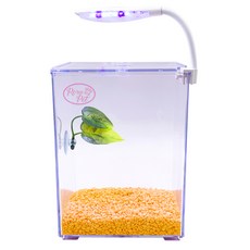 Rora Pet 鬥魚房 + 鬥魚葉 + 底砂 + LED照明 魚缸套組, 亮黃色 + 隨機出貨