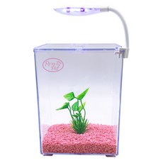 Rora Pet Beta房+水草+地板+LED燈魚缸套組, 玫粉色（地板），隨機發貨（LED照明）