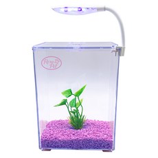 Rora Pet 鬥魚缸 + 水草 + 底材 + LED照明 魚缸套組, 紫丁香紫 + 隨機出貨