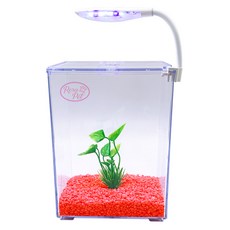 Rora Pet Beta房+水草+地板+LED燈魚缸套組, 櫻桃紅（地板），隨機發貨（LED照明）