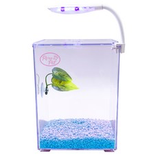 Rora Pet 鬥魚房 + 鬥魚葉 + 底砂 + LED照明 魚缸套組, 天空藍 + 隨機出貨