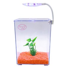 Rora Pet Beta房+水草+地板+LED燈魚缸套組, 橘子橙（地板），隨機發貨（LED照明）