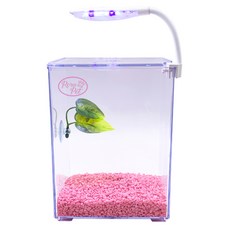 Rora Pet Beta房+床+地板+LED燈魚缸套組, 玫粉色（地板材質），隨機發貨（LED照明）