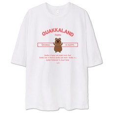 VENHIT 短尾矮袋鼠印花寬鬆短袖T恤, 白色