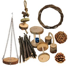 倉鼠鸚鵡木製玩具 9件組, 混色, 1套