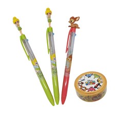 迪士尼 奇妙仙子 小鹿斑比 公仔3色原子筆 0.5mm 奇妙仙子 2入 + 小鹿斑比 + 紙膠帶 1.5cm x 7m 套組 A款, 混合色, 1套