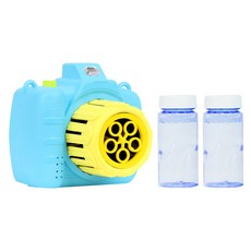 happy play 肥皂泡自動泡泡槍泡泡相機+泡泡液瓶 50ml x 2p, 藍色, 1套