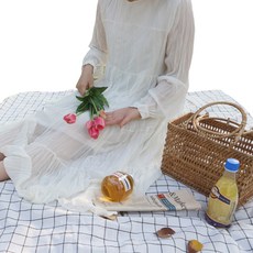 Pick Home單面防水亞麻格子野餐墊, 現代支票