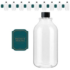 透明塑料瓶黑蓋 1000ml ARB1000 10p + 貼紙 N5 10p, 1套