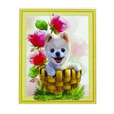 KMELLIE 玫瑰與小狗 圓形鑽石畫 DIY套組 5D 40 x 50 cm, 混合色, 1套