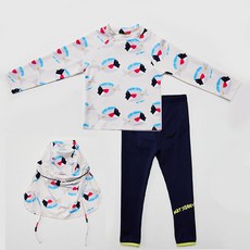 마틸다엔와이 아동용 열대어 롱 래시가드 상하의 + 플랩캡 세트