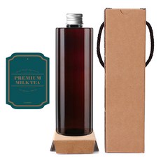 棕色PET瓶 500ml ACL500+鋁製C瓶蓋 銀色+瓶身標籤 皇家綠奶茶L+盒子, 10組