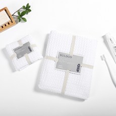 THE ZAKKA 柔軟簡約圖案浴巾 2件套, 白色的, 1組