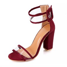 마켓에이 여성용 투명랩벨트 버클 청키 하이힐 샌들