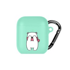 머큐리 애니멀 시리즈 에어팟 젤리 스탠드 케이스 + 키링 + 철가루 방지 스티커 세트, 분홍곰, 1개