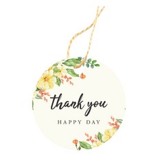 도나앤데코 땡큐 원형 태그 5cm 100p + 마끈 20m, 011 안테 옐로 플라워, 1세트