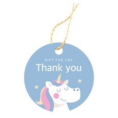 Donna&deco Thank You 圓形吊牌 5cm 100入 + 麻繩 20m, 015 Jekie 閉眼獨角獸, 1套