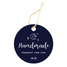 Dona&Deco星星月亮手工圓形標籤 100入+麻繩 20m, 混色, 1套