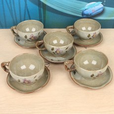 粉青紫花咖啡杯5人份套組, 混合色, 5個