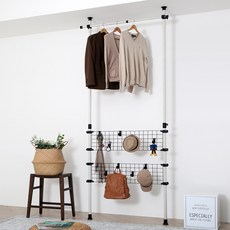 GAHWA HOME SYS 頂天立地經典多功能鐵網衣架 3LB2100M2, 象牙白+黑色