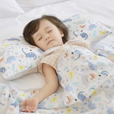 아띠블랑 쿨링 인견 와이드베개 + 블랭킷 세트, 블루다이노