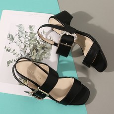 JACK&JILL 女士大尺碼寶石中跟涼鞋 5cm J-0305BIG, 黑色, 260