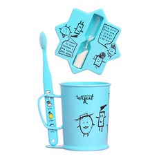 加寬兒童牙刷3~5歲+牙杯+沙漏套組天空, 1組