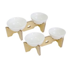 엉클펫 반려동물 자작나무 받침대 2구 + 도자기 식기 2p 세트, 혼합색상, 2세트