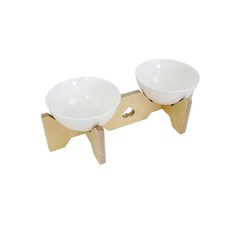 Uncle Pet寵物白樺木支架 2格+陶瓷餐具 2入組, 混色, 1套