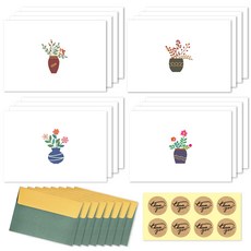 感性花瓶明信片 4種*4入+綠色信封 8入+牛皮封口貼 8入, 混色, 1套