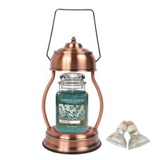 YANKEE CANDLE 造型融燭燈+香氛蠟燭 L號+燈泡 2入, 取暖器（銅），蠟燭（桉樹）