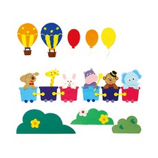 青陽韓國毛氈幼兒園教室佈告欄裝飾套組動物火車, 混色